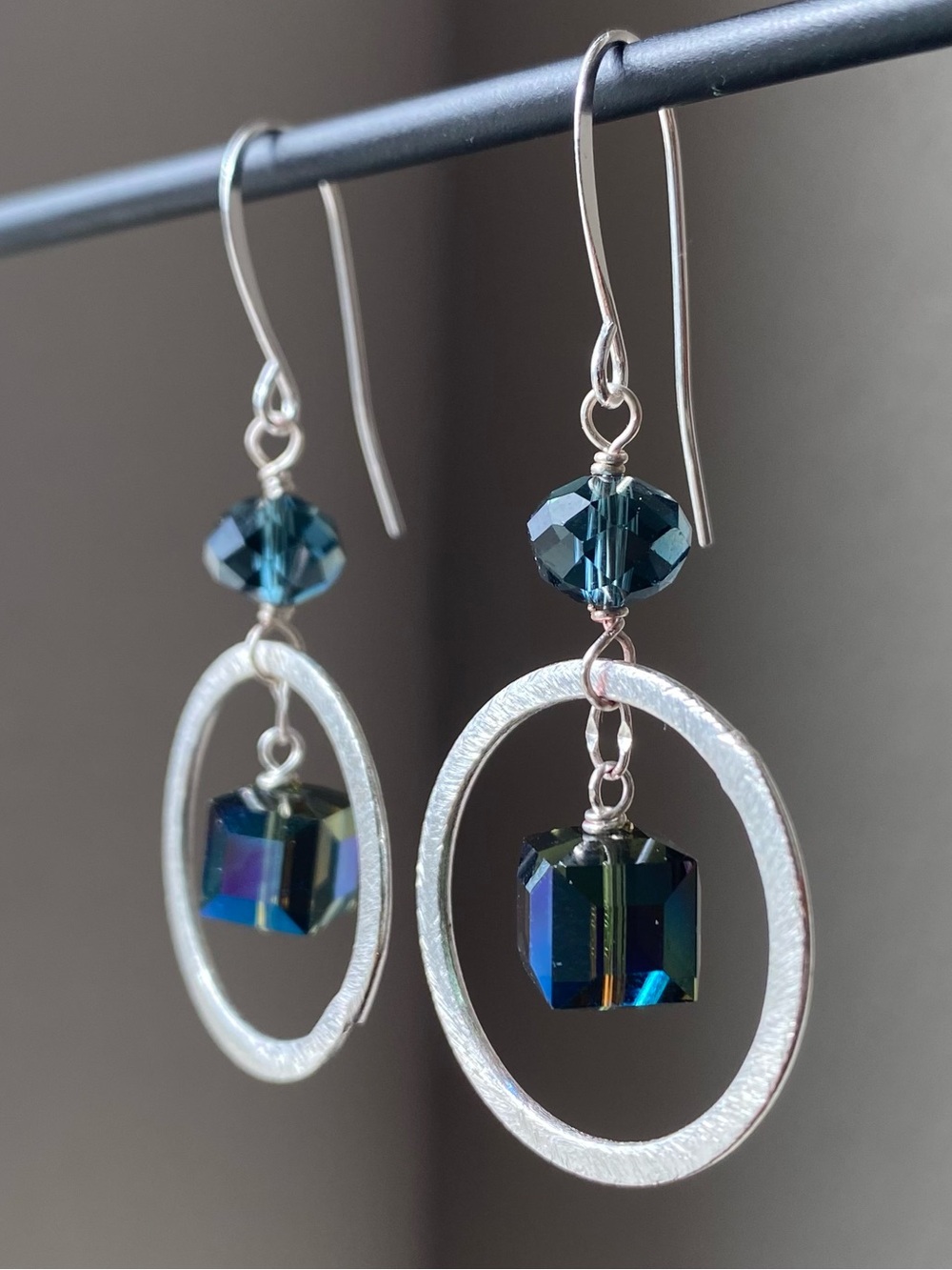 Swarovski Cube & Silver Circle Earrings